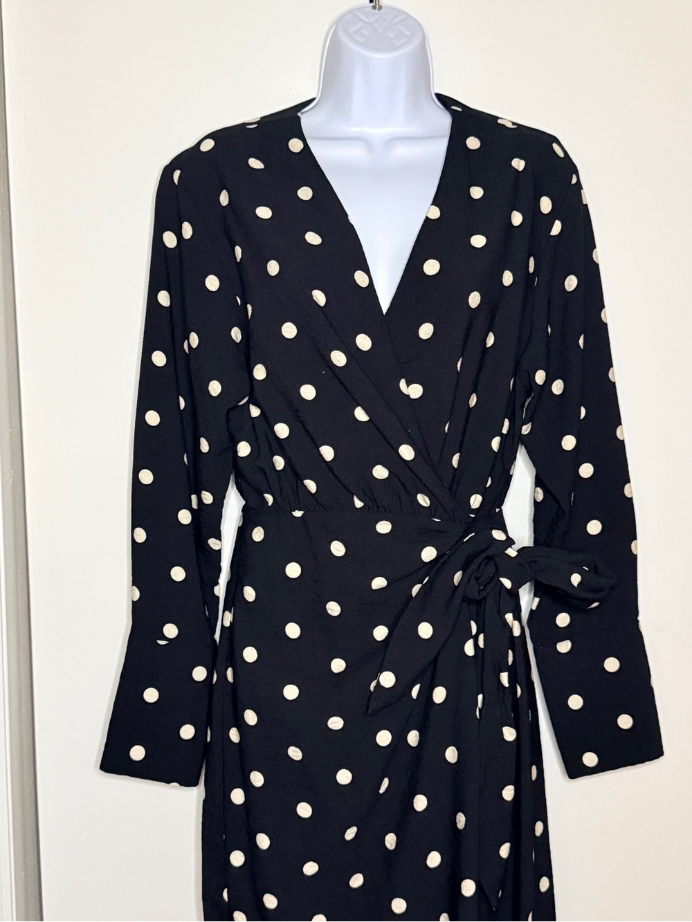 H&M Long Sleeve Polka Dot Wrap Midi Dress
